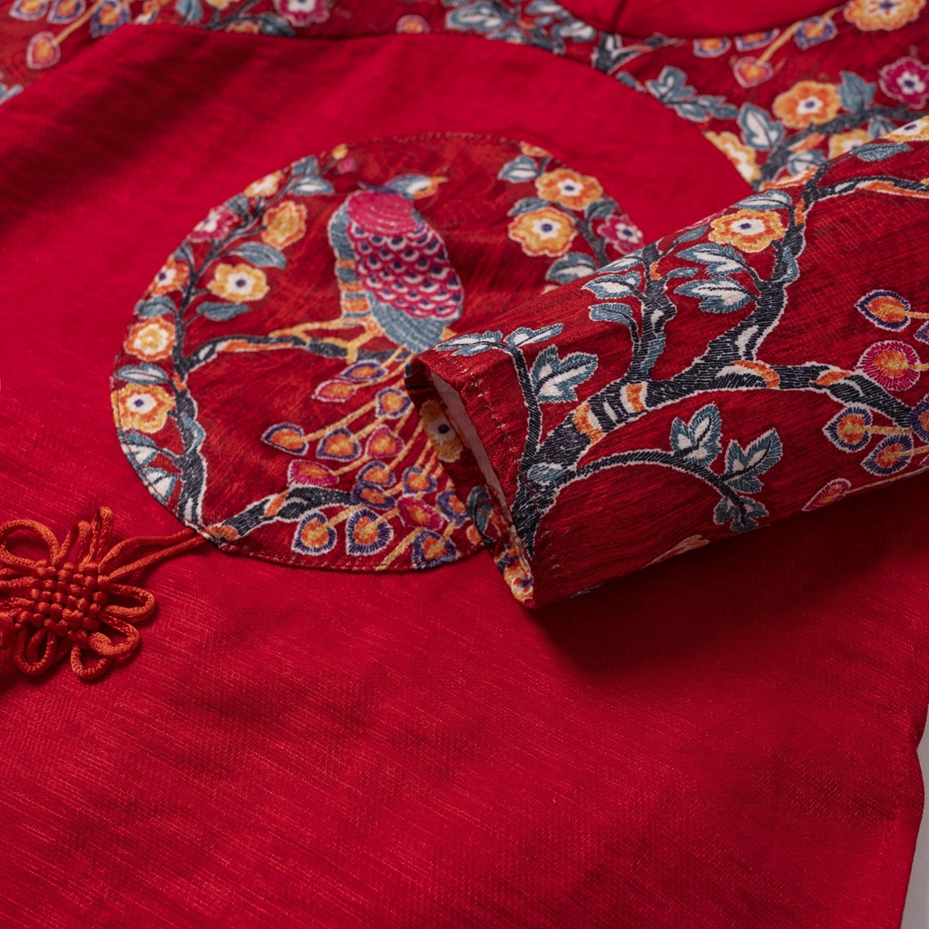 Sét áo dài Long Phụng diện tết (áo dài , quần, Mấn)