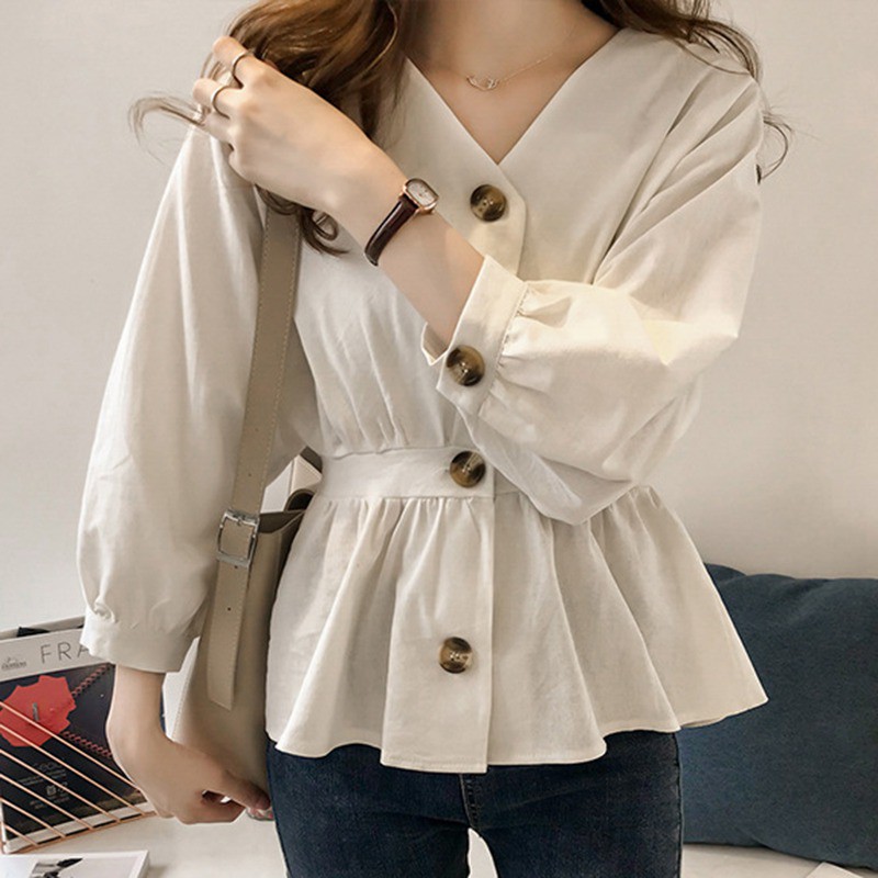 Áo peplum tay dài phối nút thanh lịch cho nữ