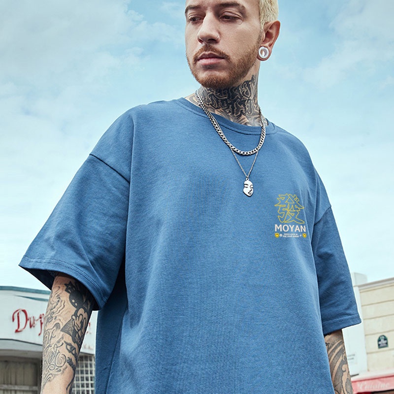 Áo Thun Nam Tay Ngắn Cổ Tròn Màu Xanh Dương Size M-8XL