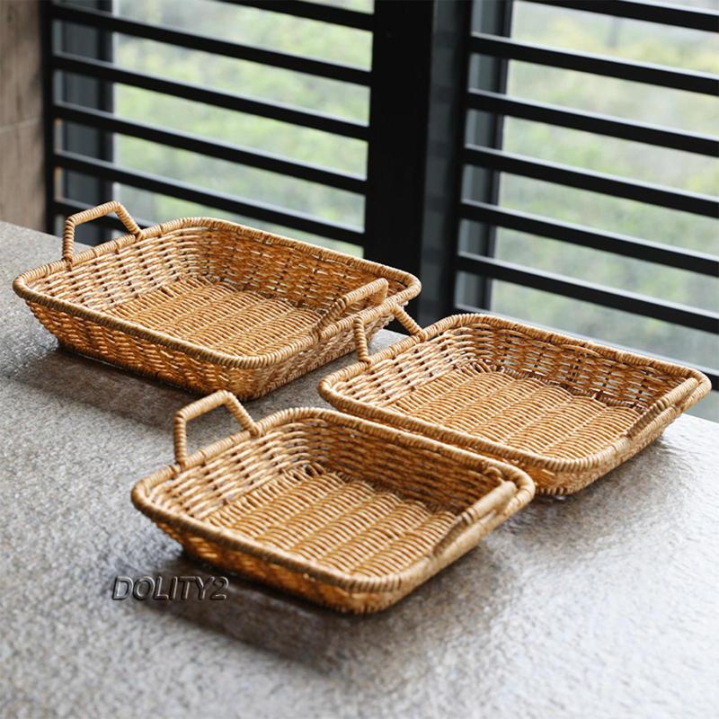 [Dolity2] Rổ Nhựa Đựng Bánh Mì / Trái Cây / Rau Củ / Rau Củ Giả Mây Đan Hình Chữ Nhật Màu Nâu Cho Nhà Hàng / Phục Vụ Thức Ăn