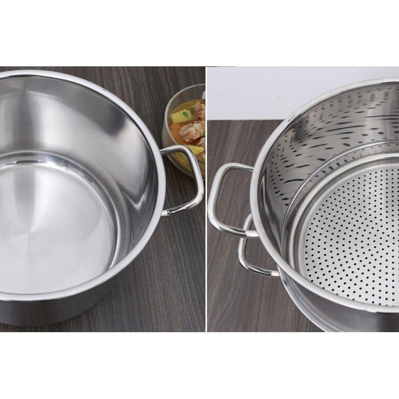 Bộ xửng hấp 3 đáy inox 430 FiveStar Standard  bếp từ nắp kính tặng 10 muỗng ăn