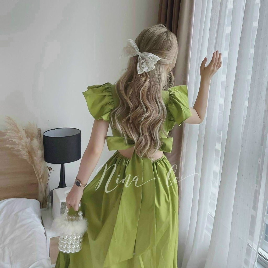 Đầm thời trang nữ mặc đi chơi chất lụa cao cấp áo cánh tiên cột nơ sau lưng có mút ngực