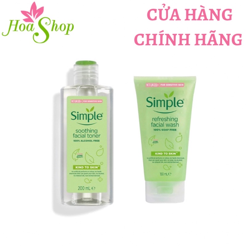 Combo Làm Sạch Sâu, Se Khít Lỗ Chân Lông, Cấp Ẩm Cho Da Simple Kind To Skin (SRM 150ml + Toner 200ml)