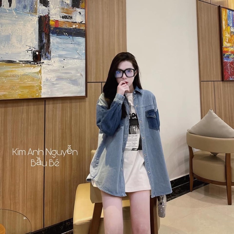 Áo sơ mi jeans phối màu