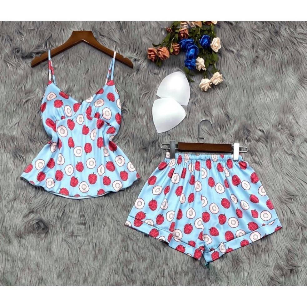 Đồ Ngủ 2 Dây Quần Cộc  Mặc Nhà Lụa Satin Cao Cấp Đủ Size Dưới 60Kg - Đồ Ngủ Sexy Có Kèm Mút Ngực | Hân Fashion | BigBuy360 - bigbuy360.vn