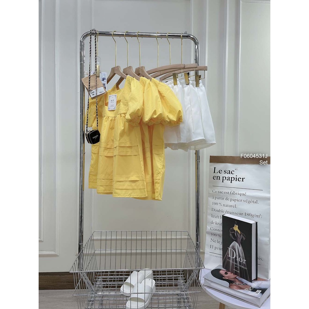 Set áo babydoll cổ vuông tay bồng phối quần short!