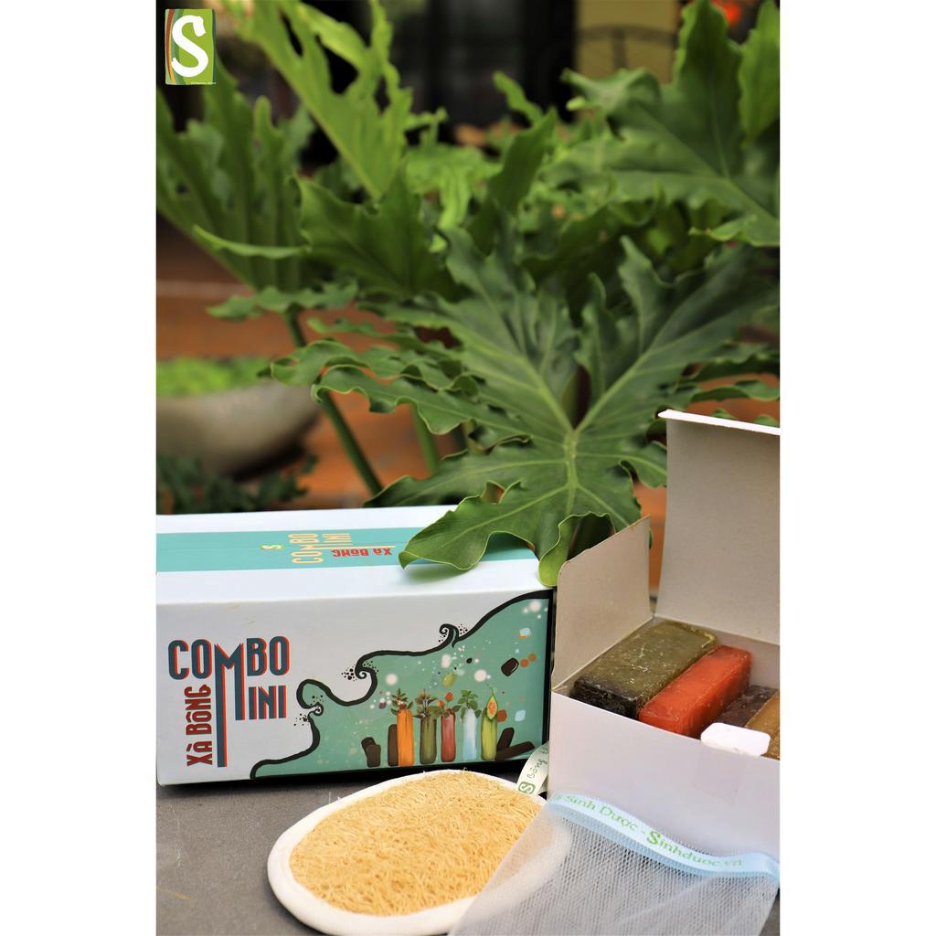 Combo xà bông mini - Hộp 500g xà bông vụn + 2 túi lưới + 1 bông tắm xơ mướp