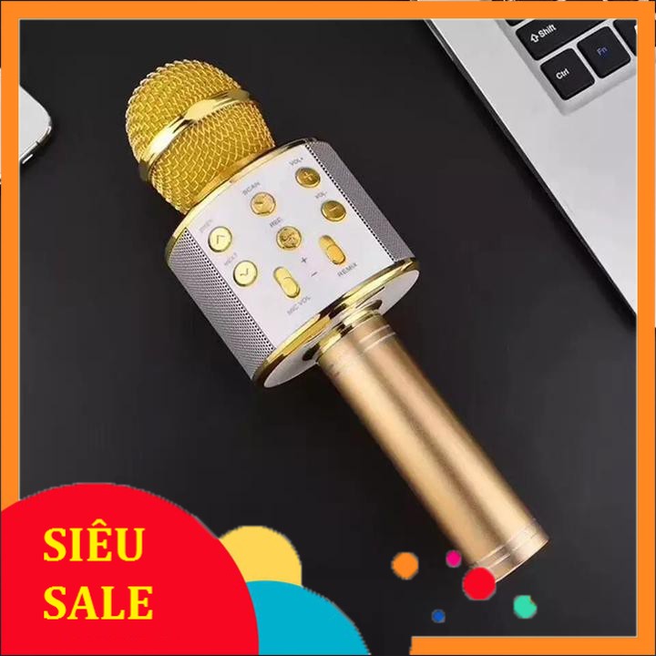 Micro Hát Karaoke kiêm loa Bluetooth Không Dây WS 858 Âm vang |Vinet