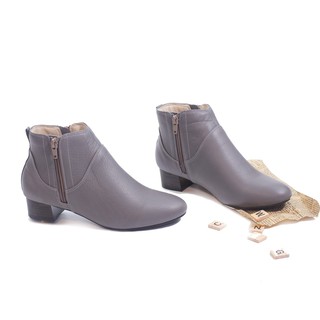 Giày Boot Thấp 3cm Cổ Ngắn 2 Dây Kéo Da Bò Thật Pixie P697