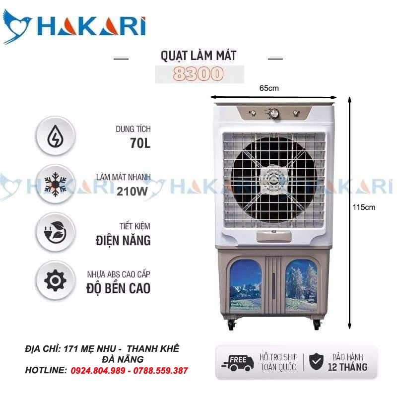 Quạt điều hoà làm mát không khí 70Lit chính hãng Hakari hk8300