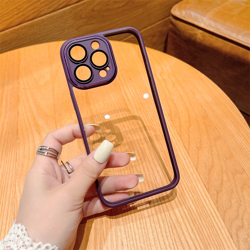 Ốp Điện Thoại Cứng Màu Trong Suốt Có Khung Bảo Vệ Camera Cho iPhone 13 14 Pro Max 14 Plus ip14pro