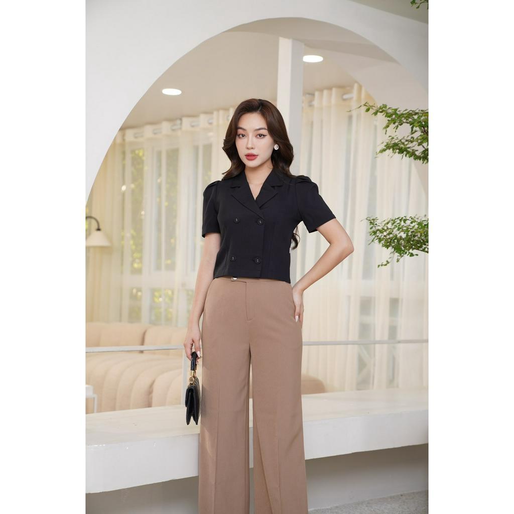 Áo Ký Giả NK Fashion Thiết Kế Cộc Tay 4 Cúc Bọc Chất Vải Nhập Hàn Cao Cấp Mềm Mịn Thoáng Mát NKFSM2305014