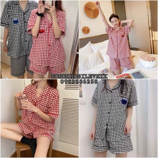 SET BỘ PIJAMA SEASAME CARO HOT HIT - BỘ NGỦ ĐÔI MẶC NHÀ KẺ CARO ĐEN ĐỎ ULZZANG