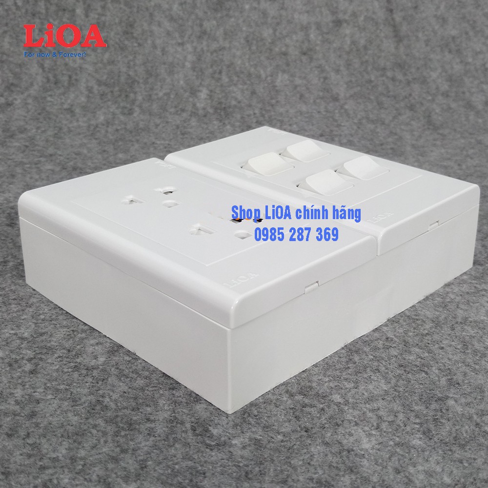 Combo ổ cắm điện đôi 3 chấu LiOA 16A 3520W + 4 công tắc điện - Lắp nổi