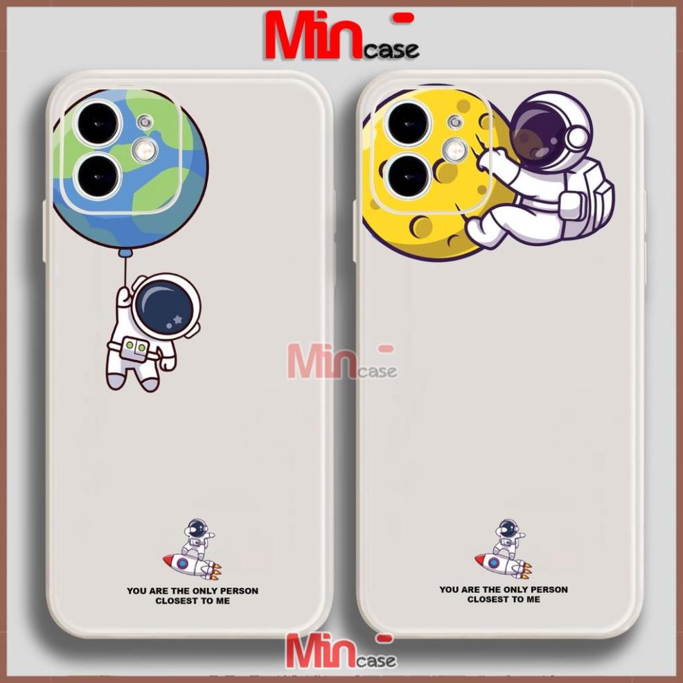 Ốp lưng iPhone Phi hành gia Cute cạnh viền vuông silicon mềm dẻo cho iphone 6/6s/7/8/X/XS/11/12/13 Pro Plus Max