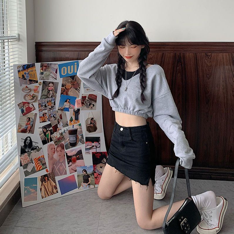 Áo Thun Tay Dài Hở Vai Cổ Chữ V Màu Trơn Thời Trang Cho Nữ