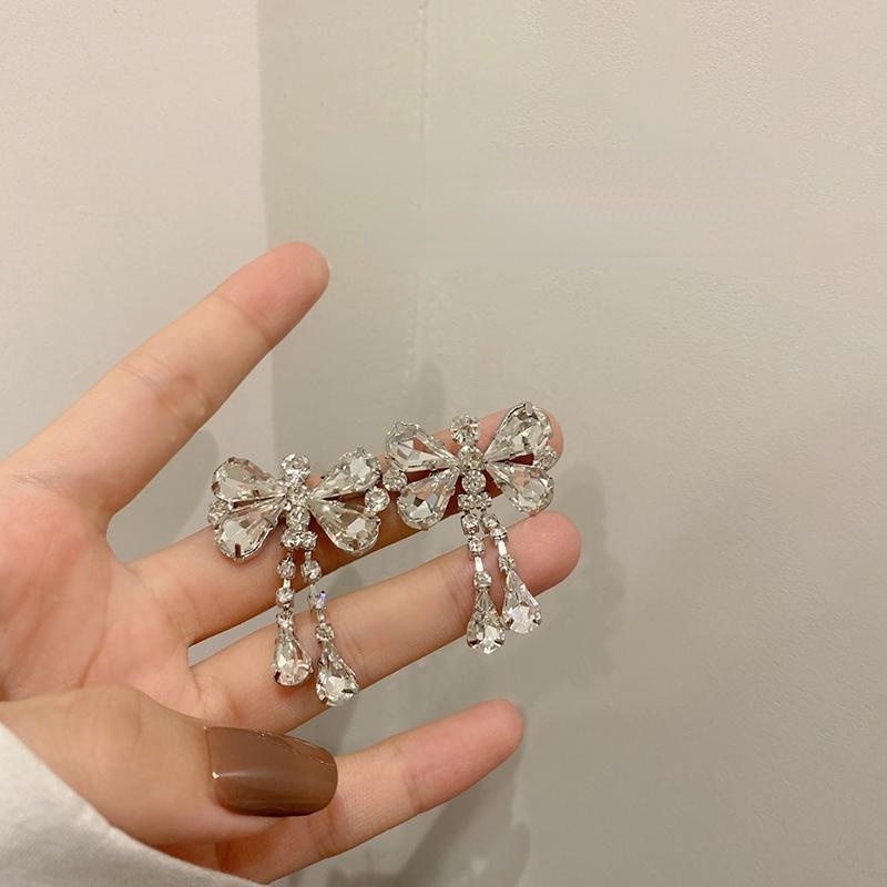 Khuyên Tai Nơ Tua Rua Đính Đá Sang Trọng Hợp Thời Trang Cho Nữ