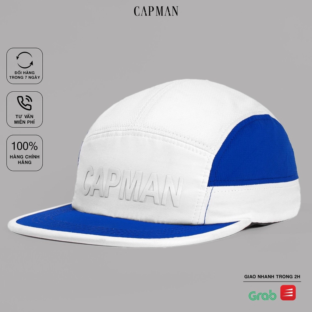 Mũ lưỡi trai CAPMAN chính hãng full box, nón kết nam snapback vải dù CM112 màu trắng xanh