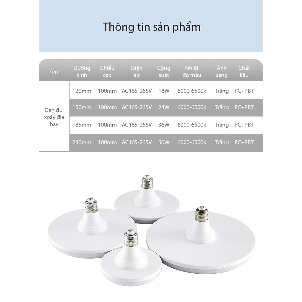 Bóng đèn led tròn hình đĩa bay tiết kiệm điện công suất 18W-24W-36W-50W đuôi E27 ánh sáng trắng không gây chói_DDB