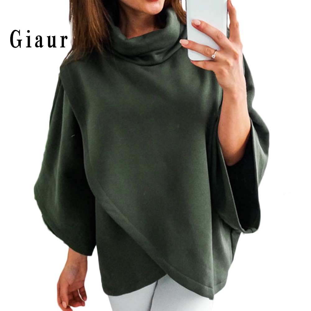 GIAUR  Winter Warm Women Solid Color Cloak Cape Turtle Neck Batwing Sleeve Jumper Poncho | BigBuy360 - bigbuy360.vn