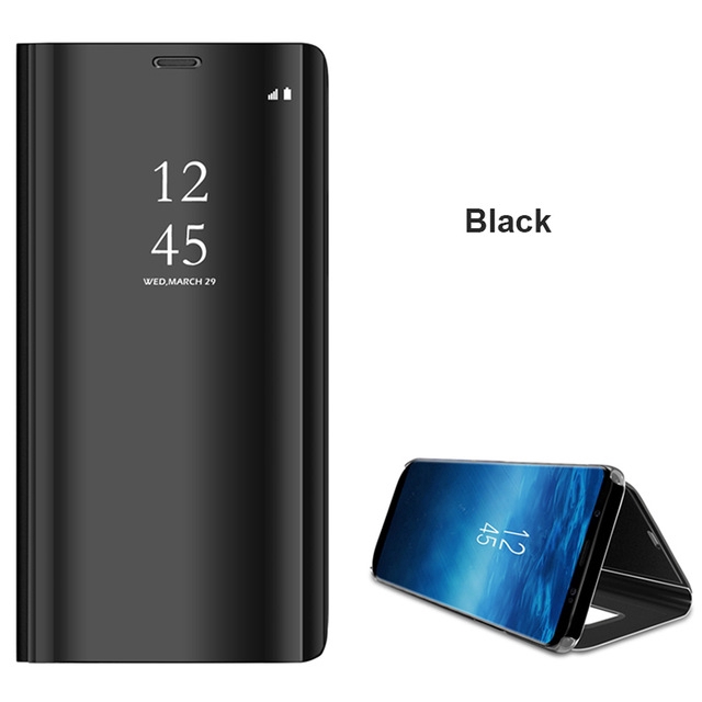 Bao điện thoại có gương gập trong suốt bằng da cho Xiaomi Redmi GO/6/6A/S2/Note 5 Pro/4X/3