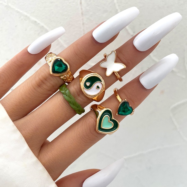 Set 6 nhẫn đeo tay kim loại phong cách retro cho nữ