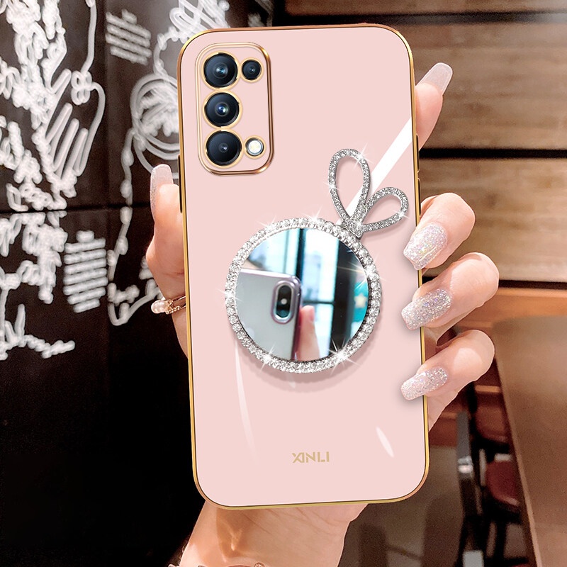 Ốp Điện Thoại Mềm Tráng Gương Đính Đá Lấp Lánh Sang Trọng Cho OPPO Reno 5 Reno5 Pro