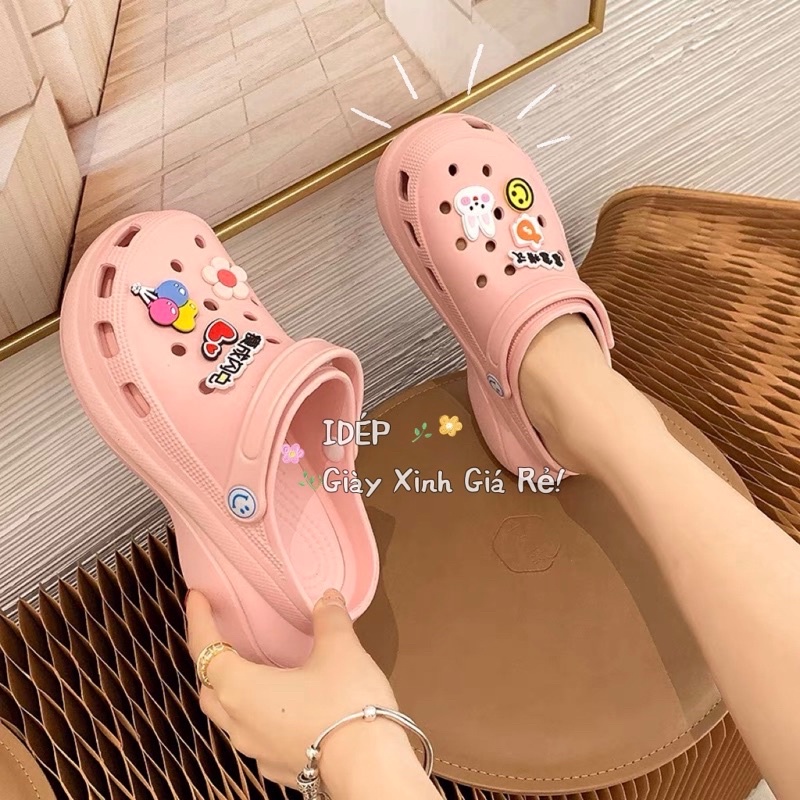 Dép Crocs nữ cao 6cm đúc siêu nhẹ (8 sticker)- Giày sục đi mưa iDÉP (Form nhỏ) - SL035