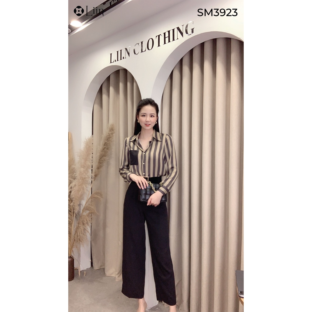 Áo sơ mi nữ dài tay Kẻ Sọc màu Nâu Đen phong cách trẻ trung, năng động Liin Clothing SM3923