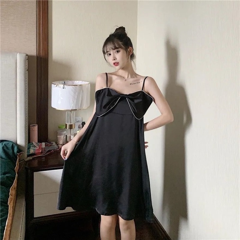 Đầm Ngủ Dáng Rộng Bằng Lụa Băng Đính Nơ Kiểu Công Chúa Ngọt Ngào Hàng Mới Cho Nữ