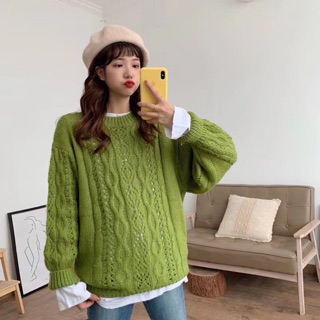 Áo len vặn thừng cổ tròn