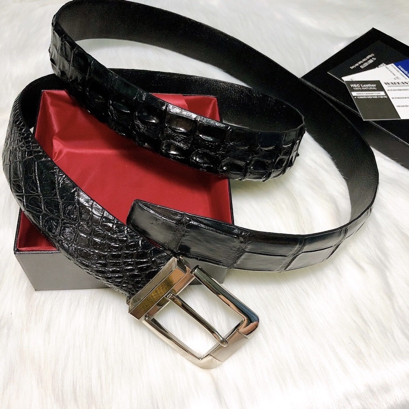 Dây thắt lưng da cá sấu thật, dành cho khách có vòng eo to, dài 1.5m, rộng 3.8cm, màu đen, đầu kim