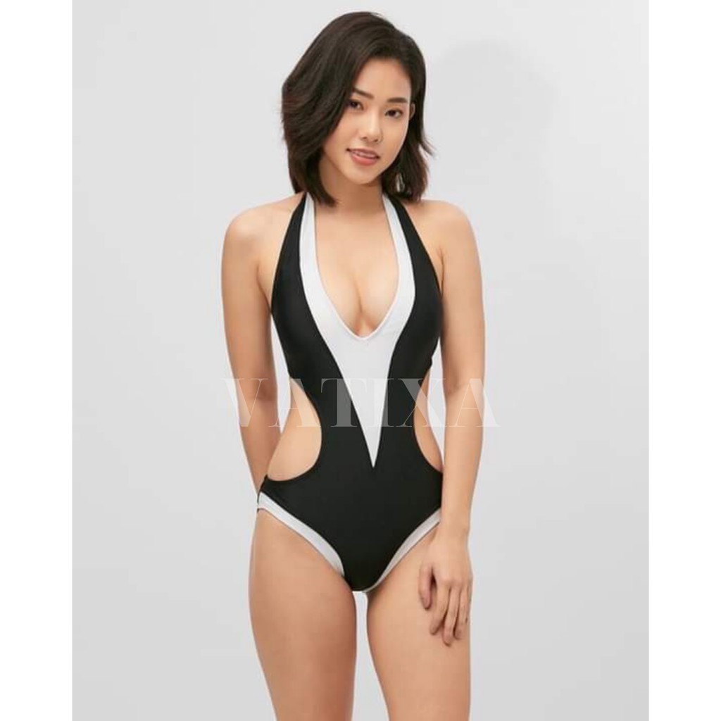 [HÌNH CHỤP THẬT] Đồ bơi Bikini 1 mảnh cut out đen viền trắng sang chảnh VATIXA BKN02 | BigBuy360 - bigbuy360.vn