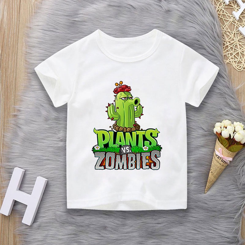 Áo Thun cotton In Hình game Plants vs zombies Thời Trang Mùa Hè Dành Cho Trẻ 4-14 Tuổi