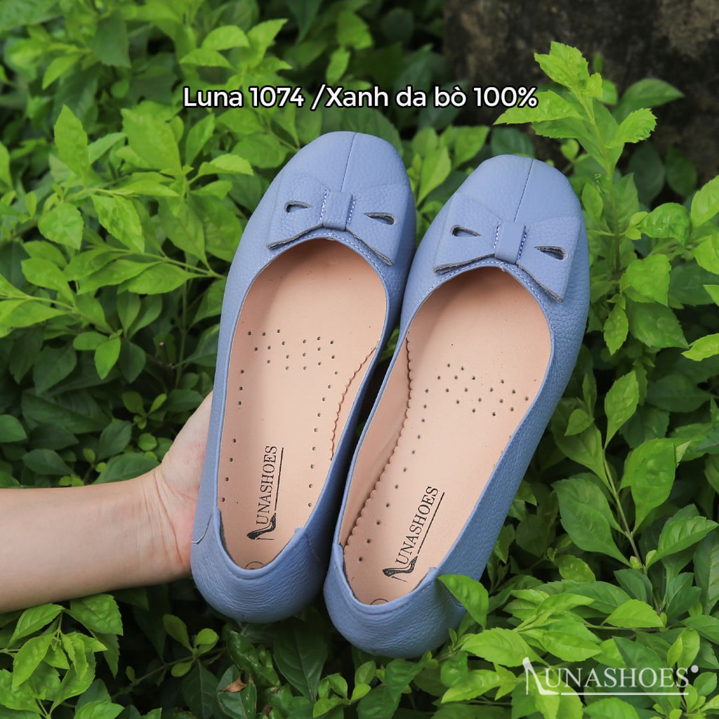 Giày bệt nữ mũi vuông Lunashoes 1074 da thật cao cấp (BH 24TH) êm chân dễ phối đồ hàng vnxk giầy cho mẹ trung niên