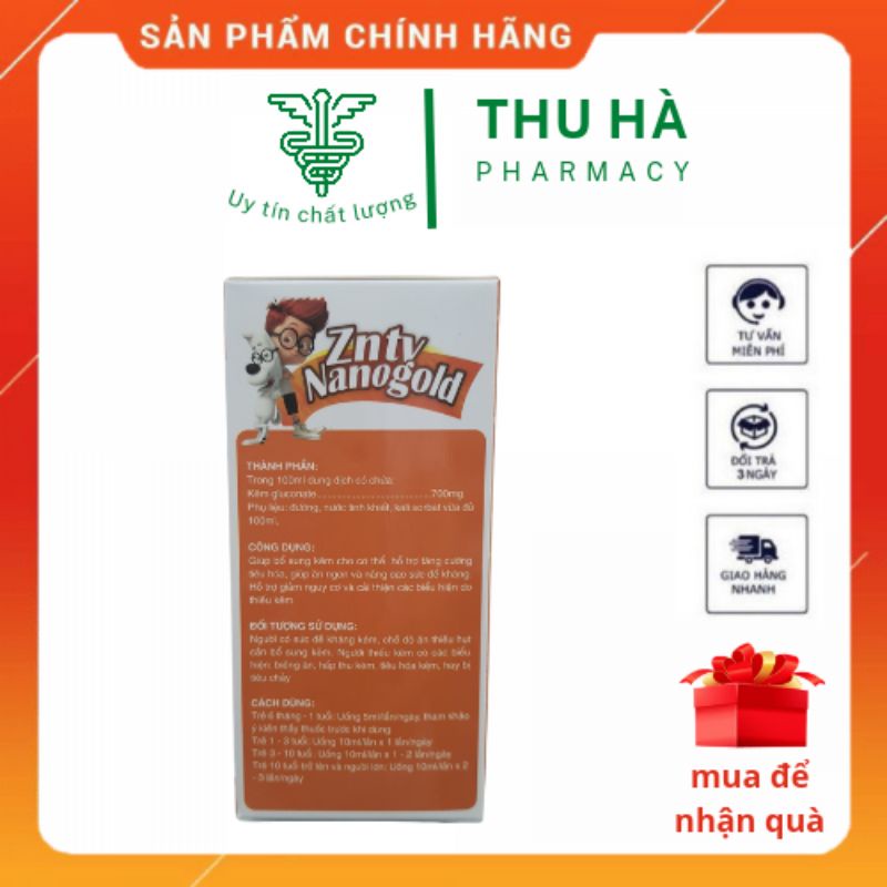 [Giá gốc] Hỗ trợ bổ sung Kẽm  nanogold ZinC Gluconate Hộp 20 ống