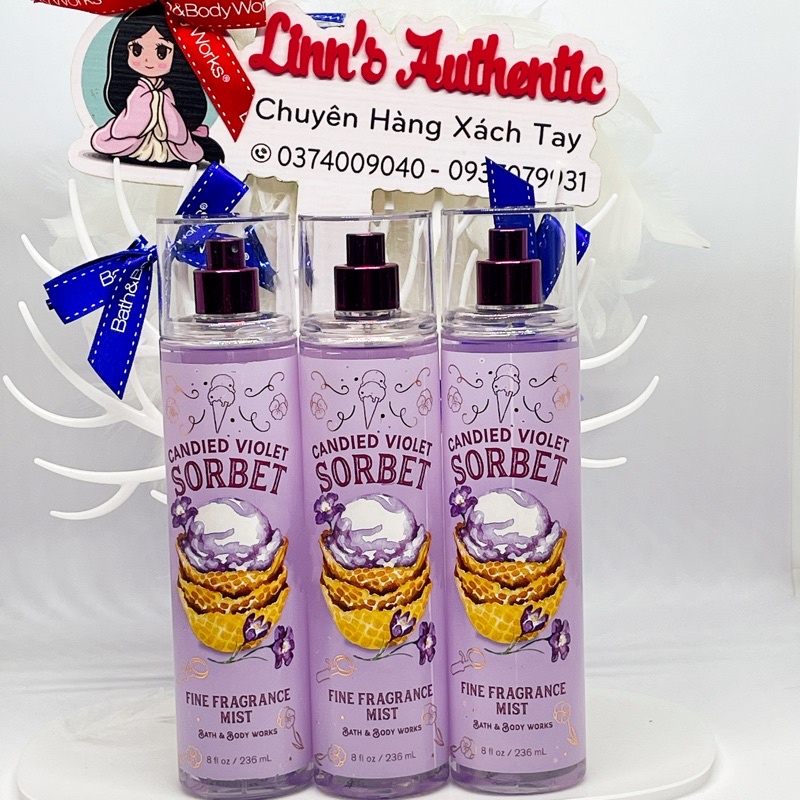 CANDIED VIOLET SORBET -Xịt Thơm Duỡng Thể Toàn Thân Body Mist Bath &amp; Body Works USA