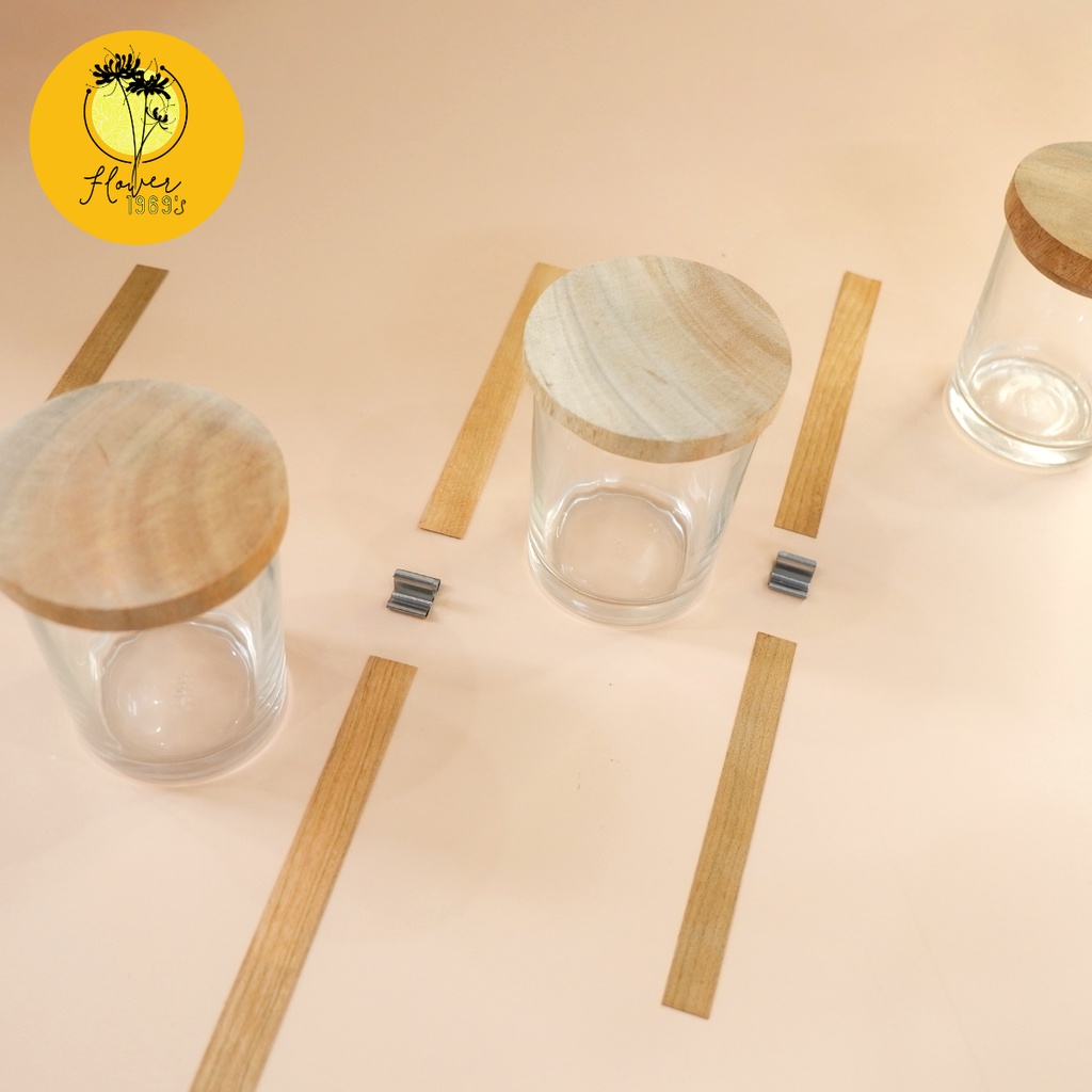 Combo hũ thuỷ tinh nắp gỗ & bấc gỗ