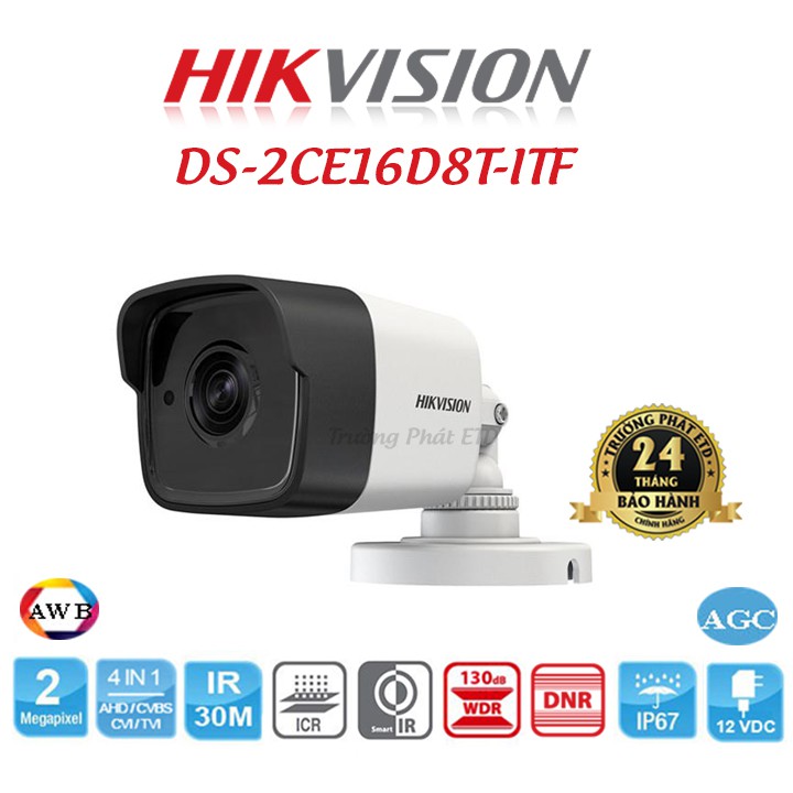 Camera HD-TVI Hồng Ngoại 2.0 Megapixel HIKVISION DS-2CE16D8T-IT(F) - Hàng Chính Hãng