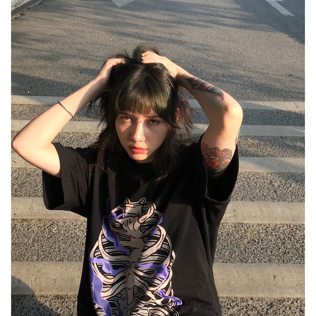 [FULLTAG CHÍNH HÃNG] Áo thun đen tay lỡ unisex ClownZ skull T-shirt  (xương tím) form rộng, chất cotton | BigBuy360 - bigbuy360.vn