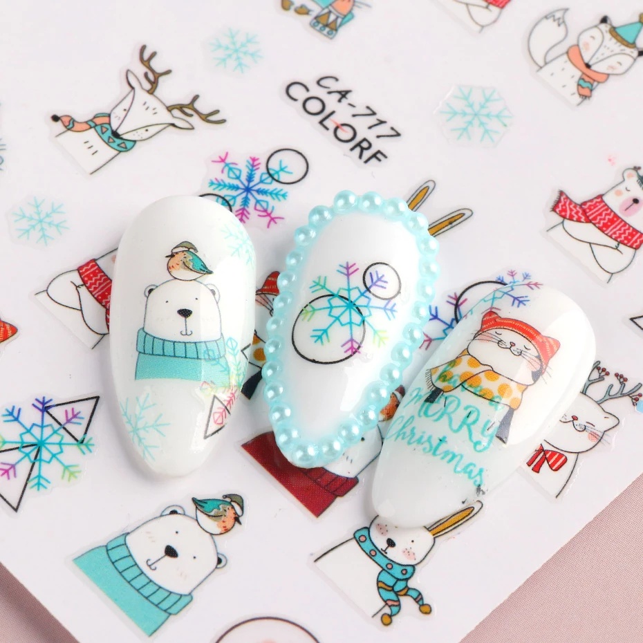 [Hàng mới về] Nhãn dán trang trí móng tay họa tiết giáng sinh hoạt hình 3D xinh xắn