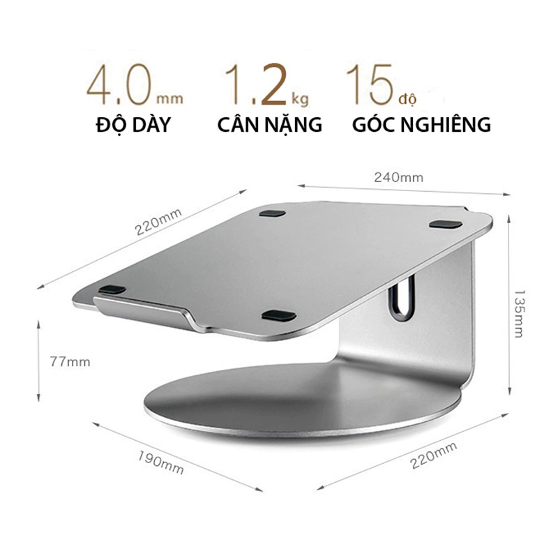 Kệ Giá Đỡ Laptop Macbook Nhôm Nguyên Khối Cao Cấp 13 14 15 inch