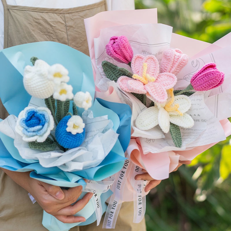 Bó Hoa Tulip Giả Bằng Len Dệt Thủ Công DIY Dùng Làm Quà Tặng Cho Bạn Gái#hoa đan len#hoa len handmade#hoa len#đan len handmade