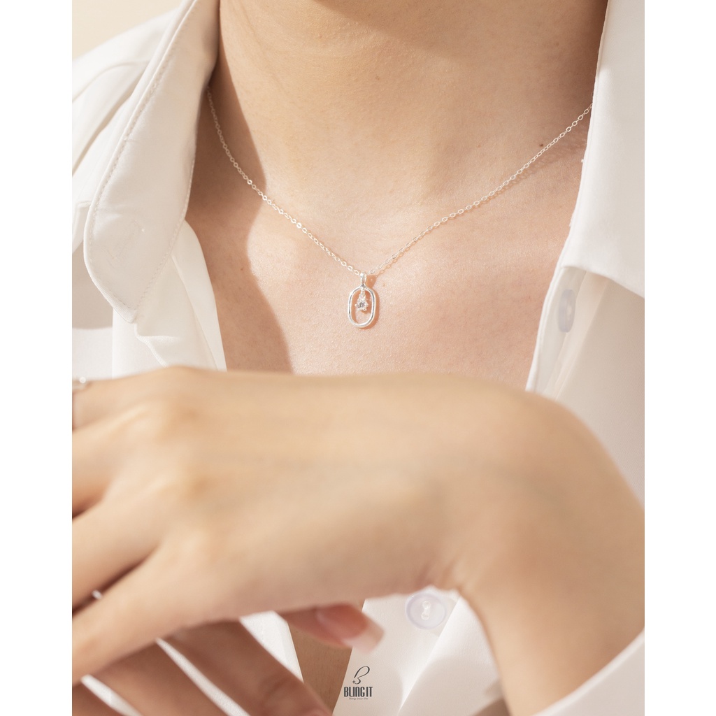 Dây Chuyền Bạc 925 Nữ BLING IT Mặt Oval Đính Đá Đơn Giản - BIVC266