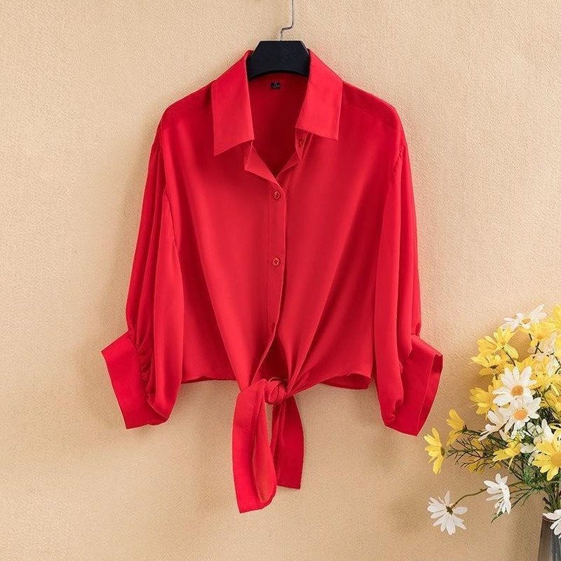 Áo Sơ Mi Chiffon Dáng Rộng Màu Trơn Thời Trang Mùa Hè 2022 Dành Cho Nữ