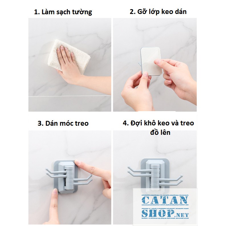 COMBO 2 MÓC DÁN TƯỜNG Treo Đồ 4 Chấu XOAY 180 ĐỘ TREO CHÌA KHÓA Vật Dụng Cá Nhân