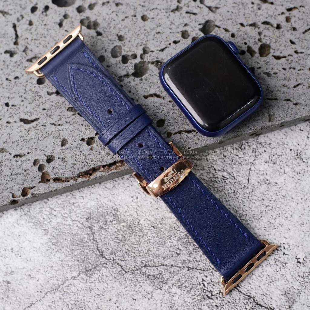 Dây da thủ công Swift Xanh Navy dành cho Apple Watch, đồng hồ thông minh, đồng hồ cơ