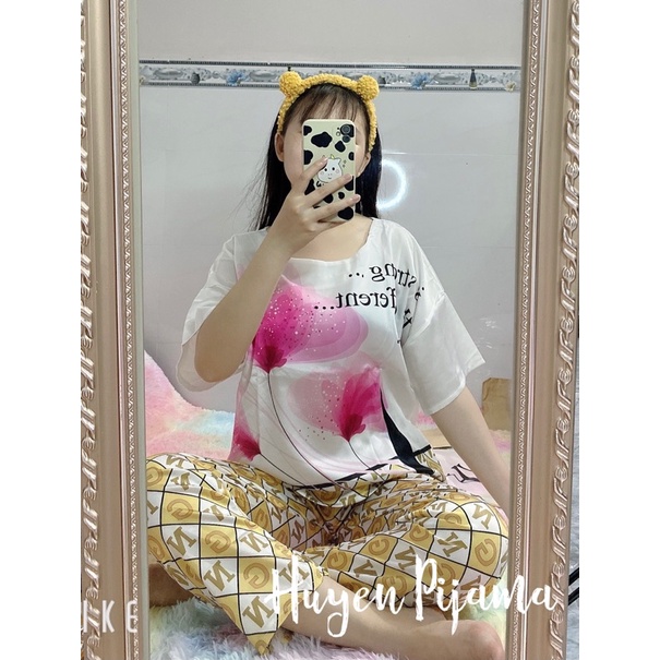 Đồ bộ pijama set tay ngắn cổ tròn lụa satin | BigBuy360 - bigbuy360.vn