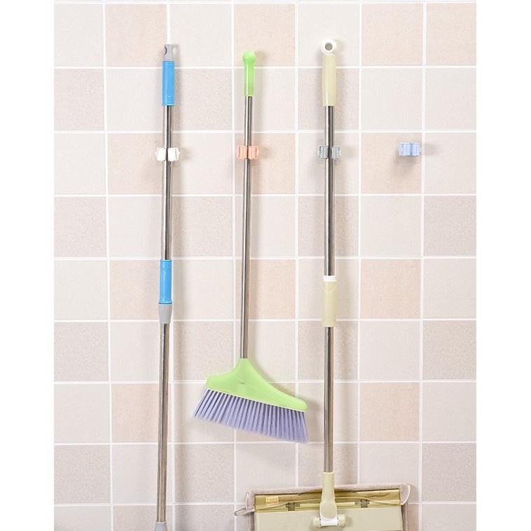 Bộ 5 móc treo cây lau nhà chổi cọ nhà vệ sinh đa năng có miếng keo dán tường - AZ Store