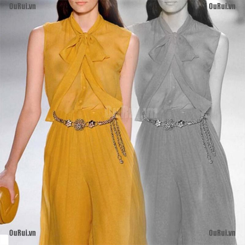 Thắt Lưng Kim Loại Màu Vàng Thời Trang Thanh Lịch Cho Nữ